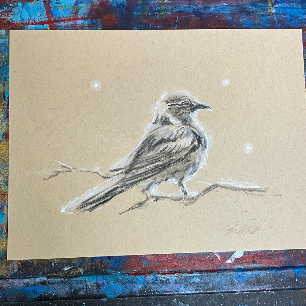 Original Bird wildlife art pastel charcoal painting nature decor artwork EAEH